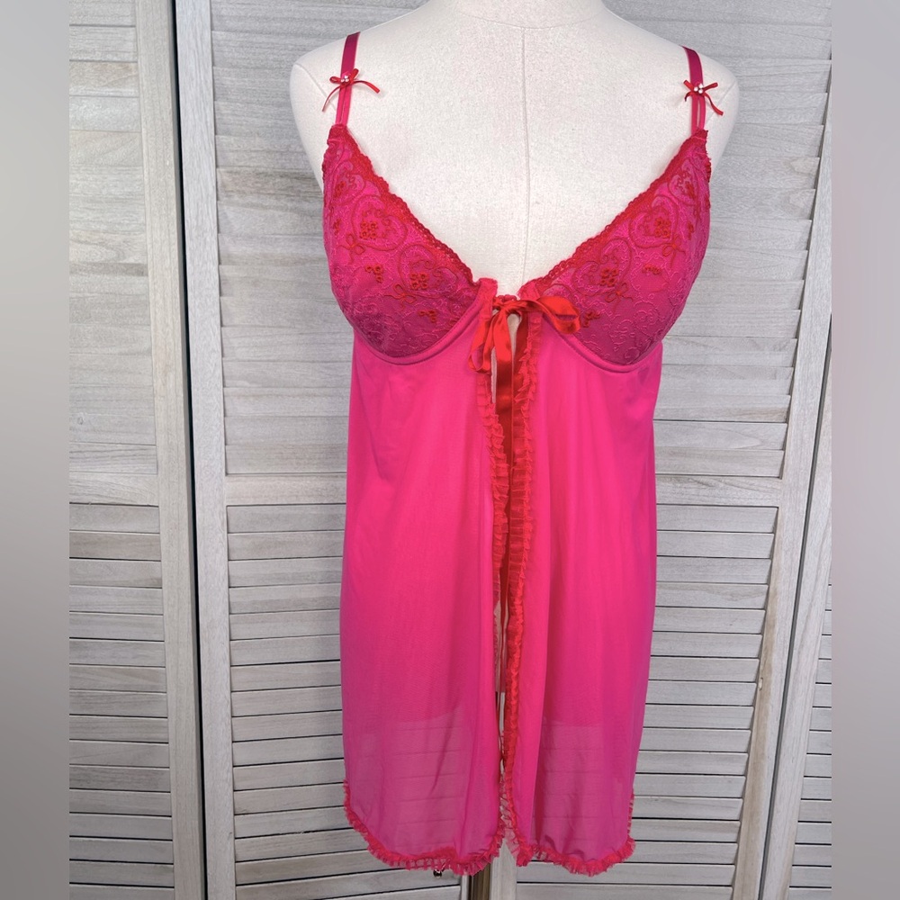 Secret Treasures Hot Pink Lace & Sheer Chemise